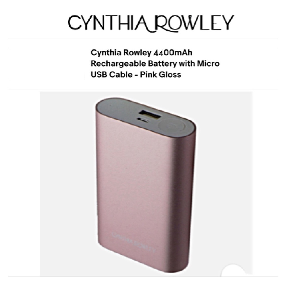 CYNTHIA ROWLEY PINK 4400 mAh RECHARGEABLE BATTERY; micro USB & USB A lightning